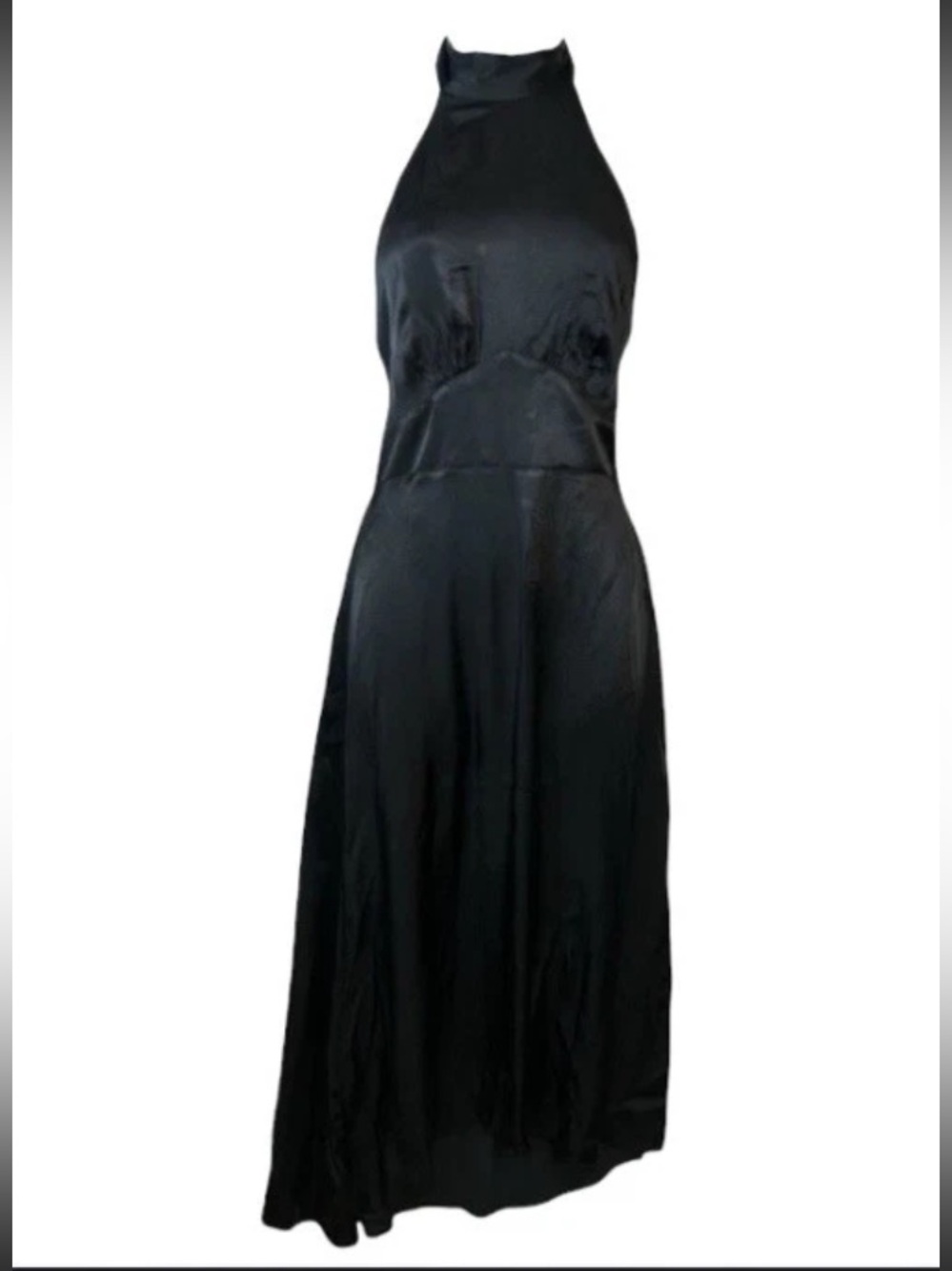 NWT! Abercrombie & Fitch Sz XXS Black Satin Slip Halter High Neck Midi Dress